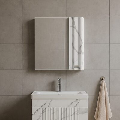 Зеркало-шкаф SANTREK HOME "Беладжио-70" (Белый мрамор) 1 дверь 700х668х175