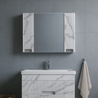 Зеркало-шкаф SANTREK HOME "Беладжио-80" (Белый мрамор) 2 двери 800х668х175