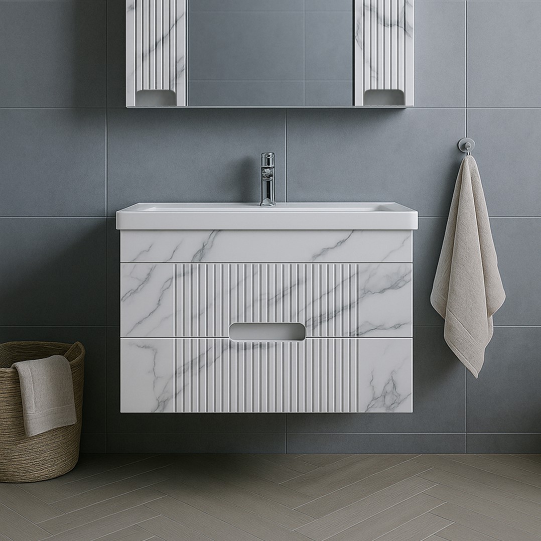 Подстолье подвесное SANTREK HOME "Беладжио-70" (Белый мрамор) 2 ящика под умывальник "Como-70" 655х500х429