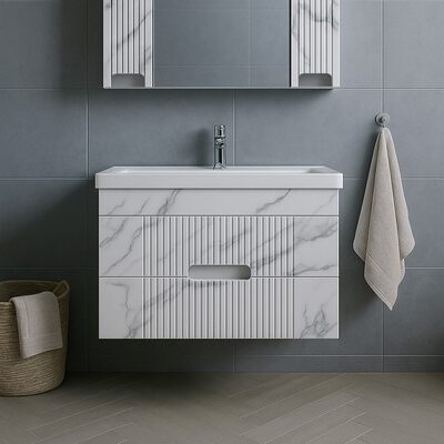 Подстолье подвесное SANTREK HOME "Беладжио-70" (Белый мрамор) 2 ящика под умывальник "Como-70" 655х500х429