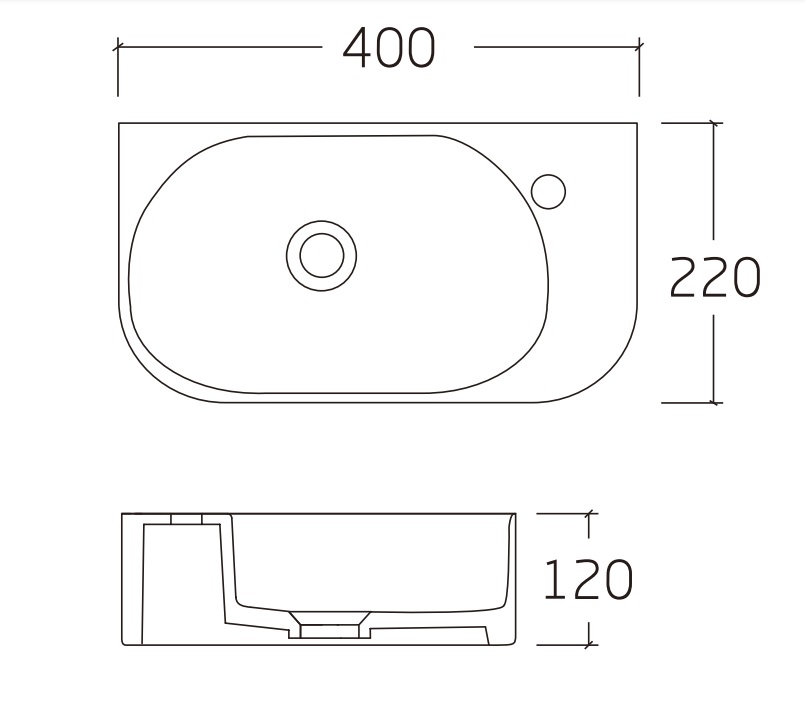 Раковина подвесная HOLLER K-6427L ЛЕВАЯ (400*220*120мм), белая (+ крепеж)