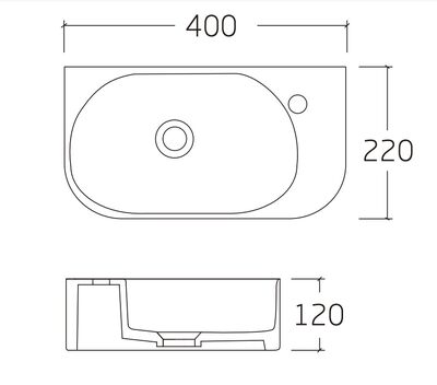 Раковина подвесная HOLLER K-6427L ЛЕВАЯ (400*220*120мм), белая (+ крепеж)