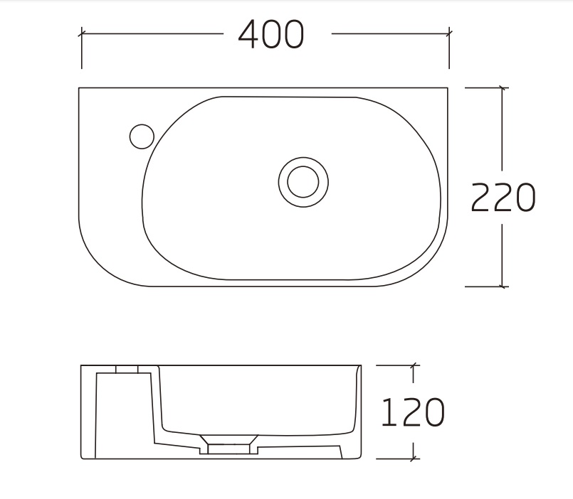 Раковина подвесная HOLLER K-6427R ПРАВАЯ (400*220*120мм), белая (+ крепеж)