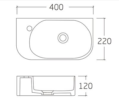 Раковина подвесная HOLLER K-6427R ПРАВАЯ (400*220*120мм), белая (+ крепеж)