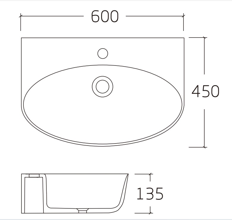 Раковина подвесная HOLLER K-6429-60 (600*450*135мм), белая (+ крепеж)