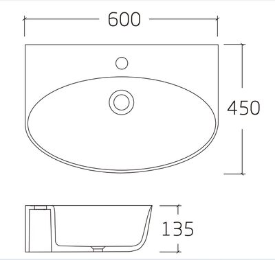 Раковина подвесная HOLLER K-6429-60 (600*450*135мм), белая (+ крепеж)