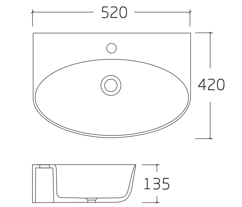 Раковина подвесная HOLLER K-6429-52 (520*420*135мм), белая (+ крепеж)