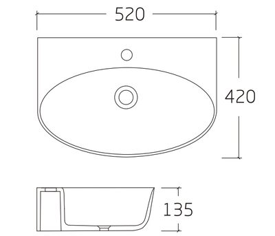 Раковина подвесная HOLLER K-6429-52 (520*420*135мм), белая (+ крепеж)