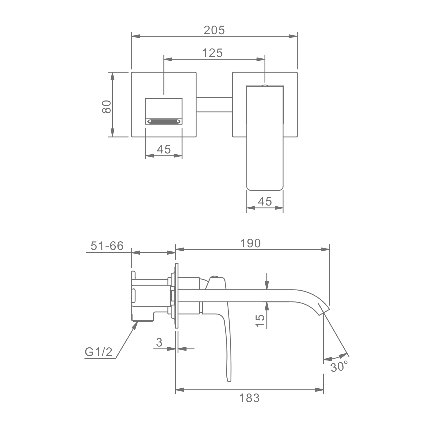 R02.11.09 Смеситель встраиваемый  для умывальника RAGLO (графит)