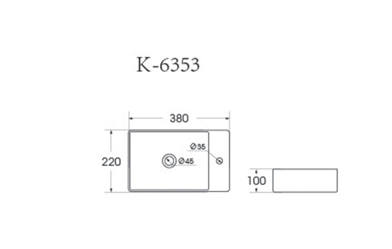Раковина подвесная HOLLER K-6353 (380*220*100мм), белая (+ крепеж)