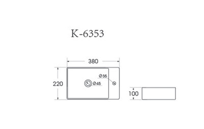 Раковина подвесная HOLLER K-6353 (380*220*100мм), белая (+ крепеж)