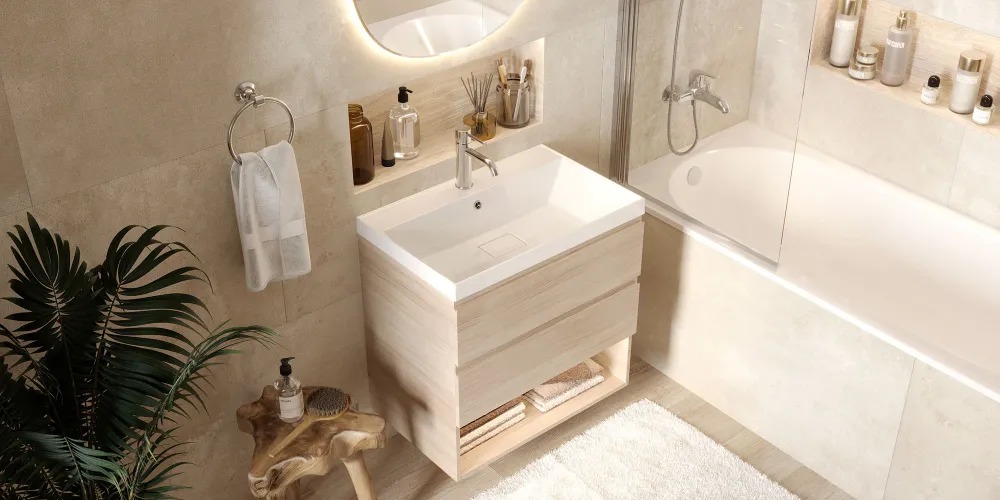 Умывальник "Paola Torino 70" (литьевой мрамор, 700х450х155) в комплекте с выпуском и переливом г. Ульяновск