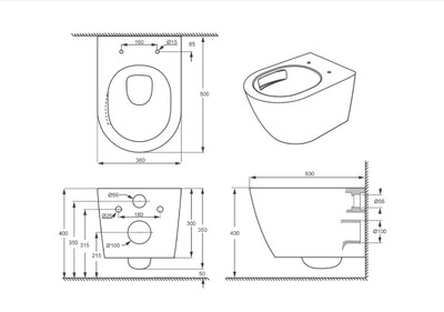  Унитаз подвесной безободковый D&K Rhein.Bach DT1476516, 500*360*350мм, сиденье микролифт, белый НОВИНКА!!! смыв "Торнадо" 