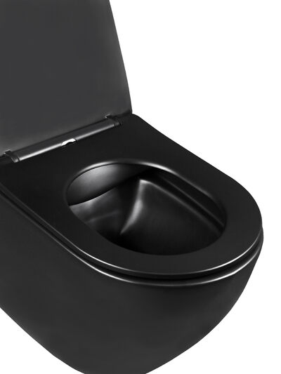 Унитаз подвесной безободковый HOLLER WALL MB (530*360*350мм, сиденье дюропласт, микролифт) черный матовый