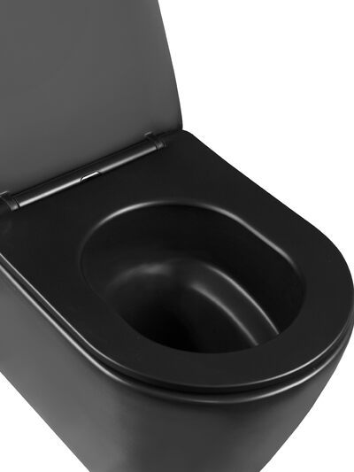 Унитаз подвесной безободковый (Торнадо) HOLLER WIND MB (530*360*350мм, сиденье дюропласт, микролифт) черный матовый
