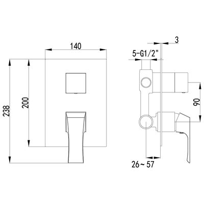 LM4527C Unit Смеситель для ванны и душа встраиваемый с доп. 2х-функц. диверт, без аксессуаров, хром