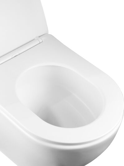 Унитаз подвесной безободковый (Торнадо) HOLLER FLOW MW (530*360*350мм, сиденье дюропласт, микролифт) белый матовый