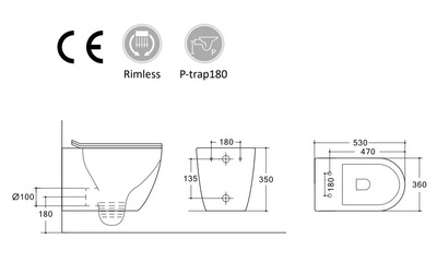Унитаз подвесной безободковый (Торнадо) HOLLER FLOW MW (530*360*350мм, сиденье дюропласт, микролифт) белый матовый