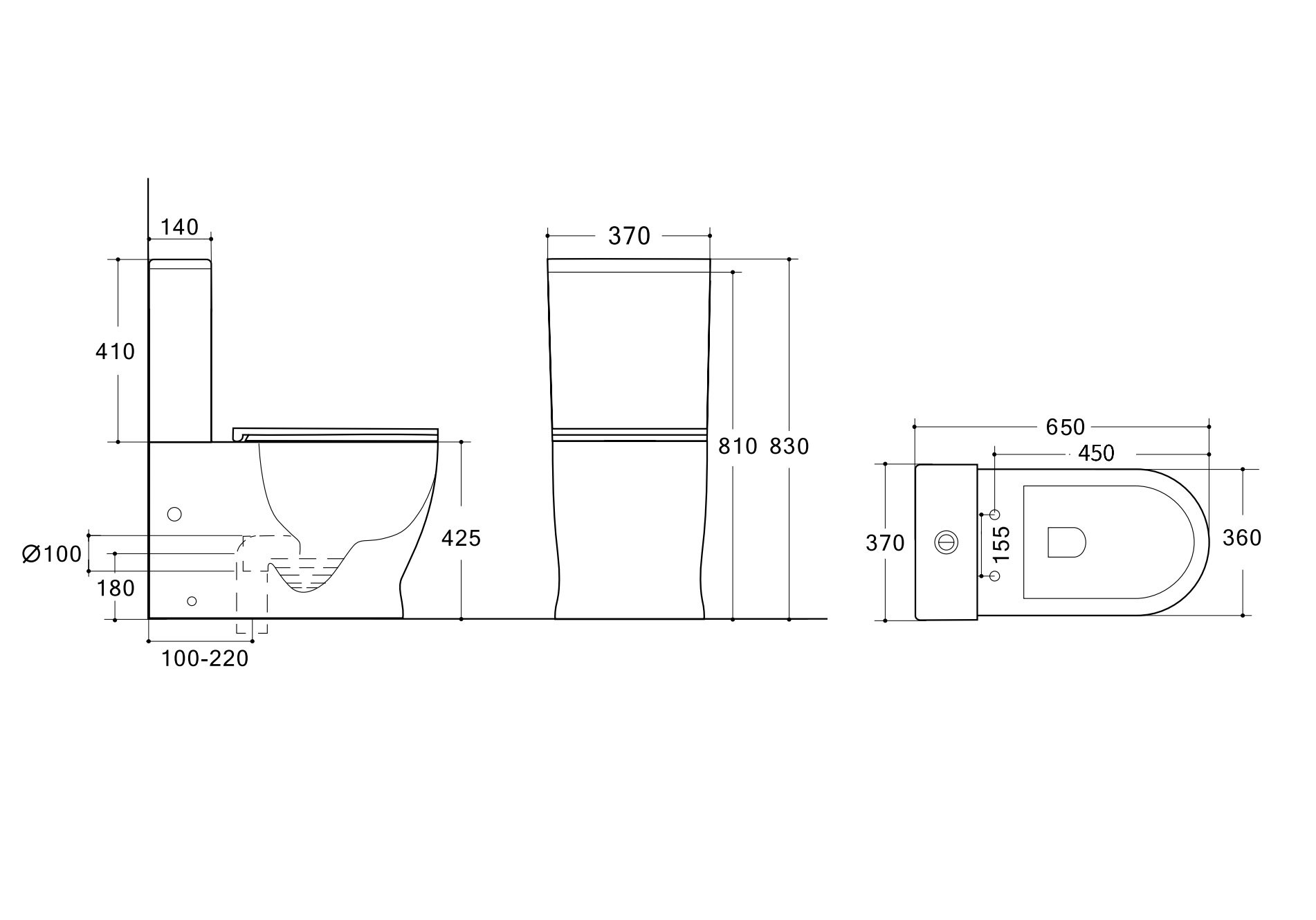 Унитаз-компакт безободковый (Торнадо) HOLLER LAN TORNADO (650*370*830мм, сиденье дюропласт с микролифтом, арматура 2-х режимная)  (2 места) белый