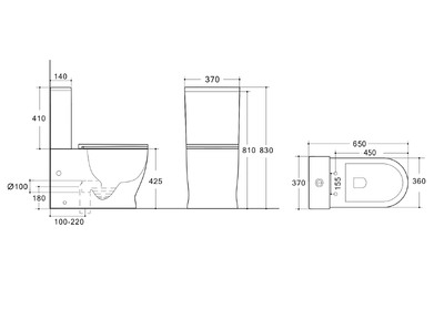 Унитаз-компакт безободковый (Торнадо) HOLLER LAN TORNADO (650*370*830мм, сиденье дюропласт с микролифтом, арматура 2-х режимная)  (2 места) белый