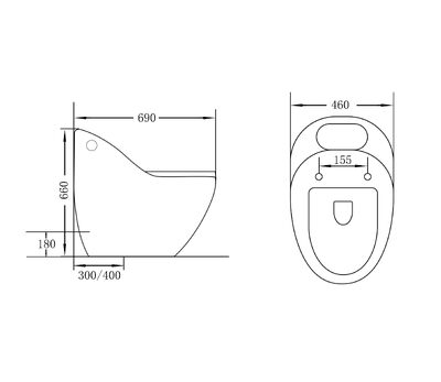 Унитаз-моноблок безободковый HOLLER FUTURE MB (690*460*660мм, сиденье дюропласт с микролифтом, арматура 2-х режимная)  (1 место) черный матовый