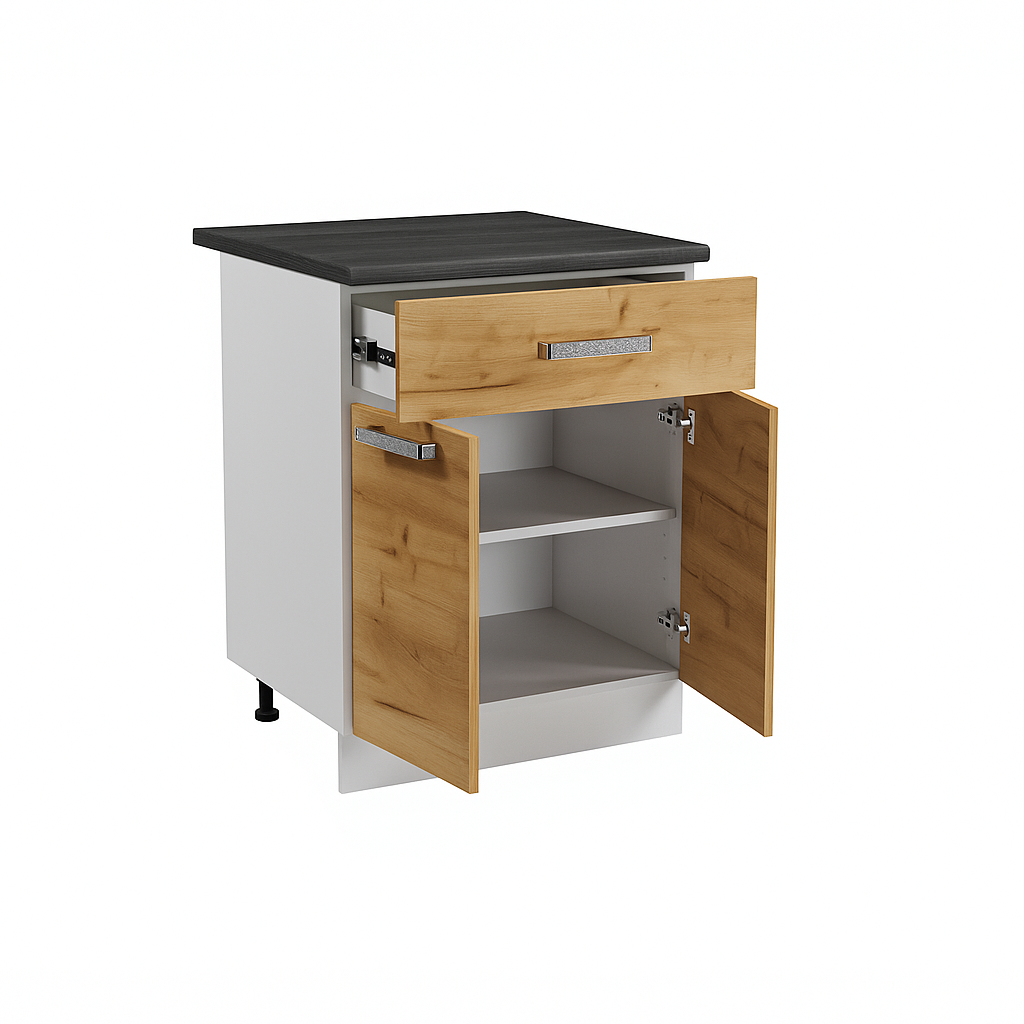 Стол разделочный МУВИ, 1 ящик Н600-1Я Дуб Крафт Золотой (810х600х450) Столешница Дуб Обожённый (1167)