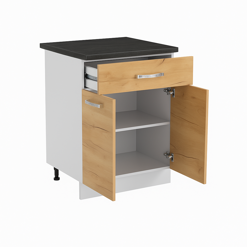 Стол разделочный МУВИ, 1 ящик Н800-1Я Дуб Крафт Золотой (810х800х450) Столешница Дуб Обожённый (1168)