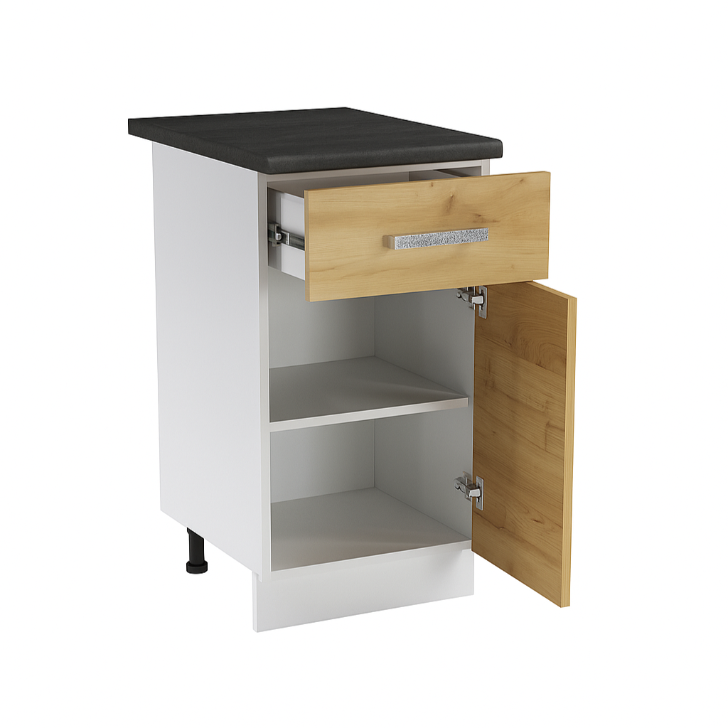 Стол разделочный МУВИ/ЦЕМЕНТ, 1 ящик Н400-1Я Дуб Крафт Золотой/Цемент Темный (810х400х450) Столешница Дуб Обожённый (1188)