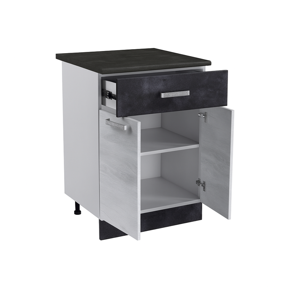 Стол разделочный НИКА, 1 ящик Н600-1Я Цемент Темный/Бетон Пайн (810х600х450) Столешница Луна (1213)