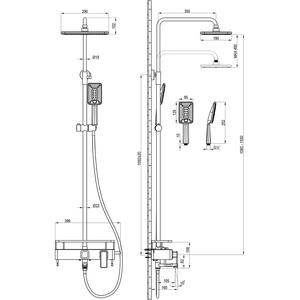 LM7013C Tropic Смеситель для ванны с верхней душевой лейкой "Тропический дождь", с поворотным изливом, белый/хром LEMARK	