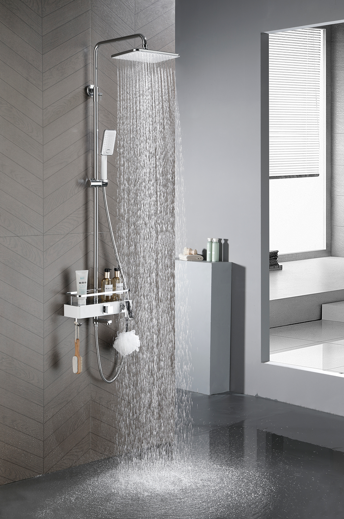 LM7013C Tropic Смеситель для ванны с верхней душевой лейкой "Тропический дождь", с поворотным изливом, белый/хром LEMARK	