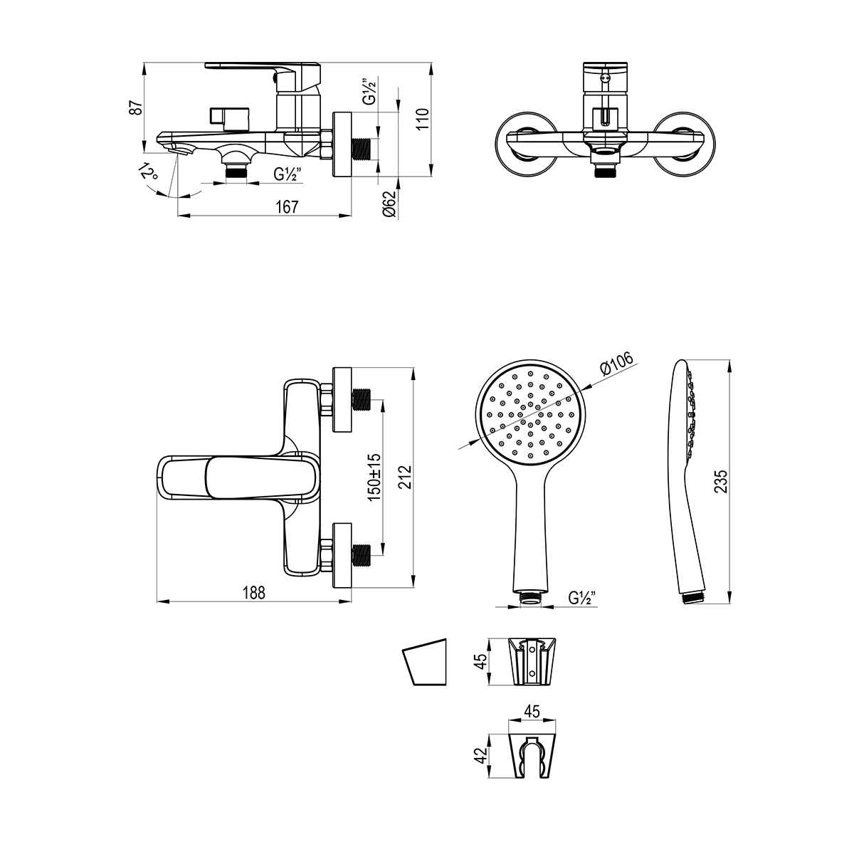 LMF-1022B-C Melior Смеситель для ванны, одноручный, с аксессуарами, латунь, хром LEMARK 
