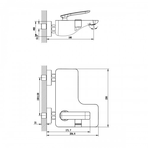 LM6802C Bellario Смеситель для ванны, с коротким изливом, хром LEMARK