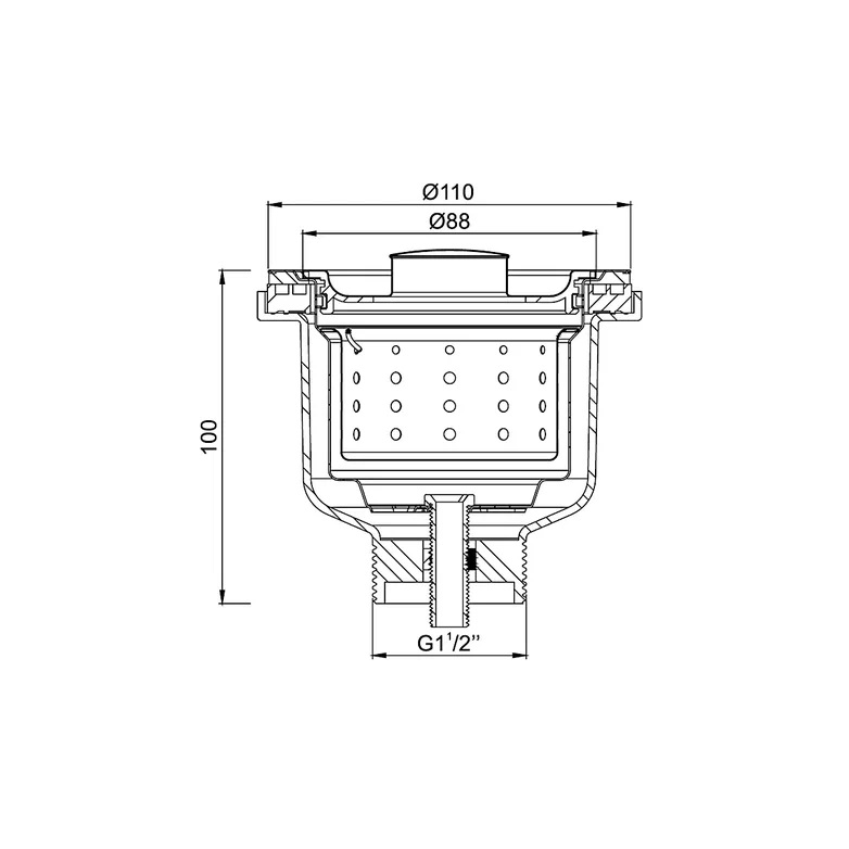 Д-11021 Выпуск для кухни 3 1/2 с корзиной для мусора, выход 1 1/2