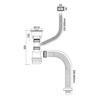 Д-11052У Сифон для кухни с выпуском 3 1/2, с универсальным переливом, корзиной для мусора и гибкой трубой