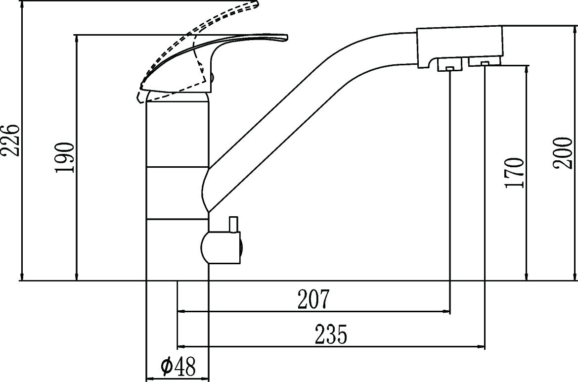 S-L1321 Смеситель Кухня под фильтр питьевой воды, на шпильке, шар.d 40, Хром