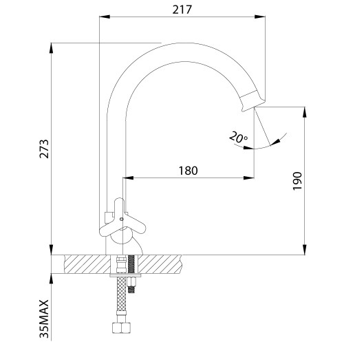 Смеситель Кухня 1/2 м/к U-излив, хром ROSSINKA RS40-72