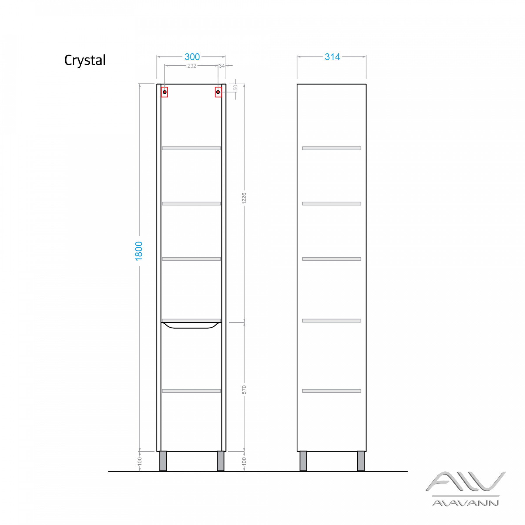 Пенал "CRYSTAL 30" Белый Правый Alavann