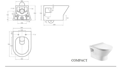 Унитаз подвесной BAS GROUP COMPAKT (сиденье дюропласт с микролифтом) УНИ0001