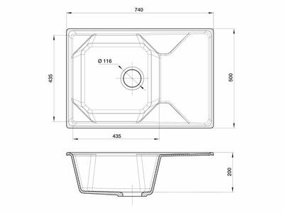 Мойка GRANFEST GF-U--740L чаша+крыло 740*500мм (черный-308)