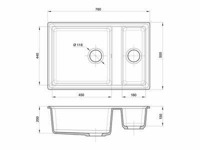 Мойка GRANFEST GF-LV--760К 1,5 чаши 760*500 мм (графит)