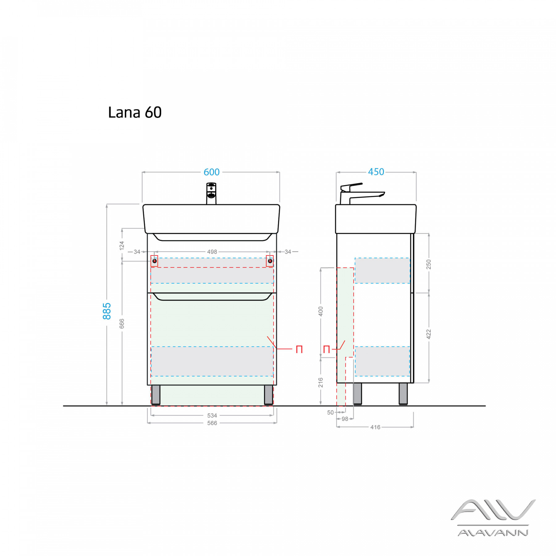 Тумба "LANA 60" под рак."Дрея Q60" белый Alavann