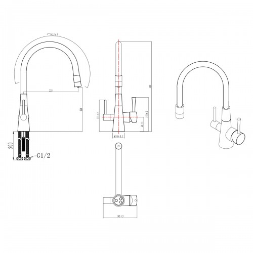 LM3075G-White Comfort Смеситель для кухни, с гибким изливом, с подключением к фильтру питьевой воды, золото/белый LEMARK