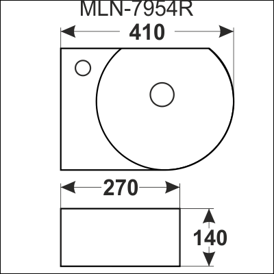 800-7954R Фигурный умывальник подвесной/накладной 410Х270Х140 MELANA