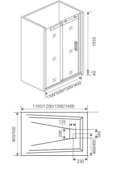 Душ.ограждение GOOD DOOR GALAXY WTW-130-C-B Прямое, стекло Прозрач. 6мм, профиль чёрный (без поддона и слива)