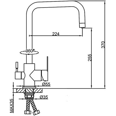 43801-6 Смеситель Кухня Frap d-35 на гайке (черный) с подключением фильтра питьевой воды