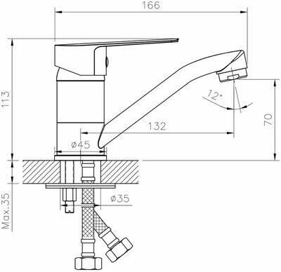 Смеситель Кухня шар d35 средний нос, хром ROSSINKA S35-22