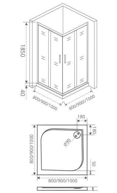 Душ.ограждение GOOD DOOR INFINITY CR-120-90-G-CH Г-образное, стекло ГРЕЙП 6мм , вход с угла, 2 откат..двери (без поддона и автослива) 