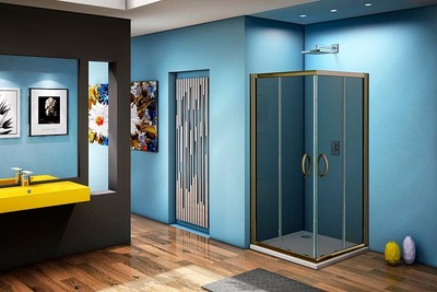 Душ.ограждение GOOD DOOR JAZZE CR- 90-C-G Г-образное, стекло прозр. 6мм ЗОЛОТОЙ проф (без поддона и автослива)