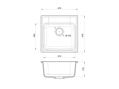 Мойка GRANFEST--QUARZ - 48 1 чаша 480*480 мм (ЧЕРНЫЙ) (без сифона)